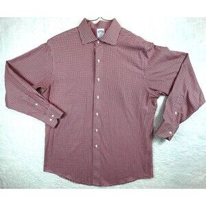 Vtg Brooks‎ Brothers Chevron Check Dress Shirt Mens Large Red/White Long Sleeve